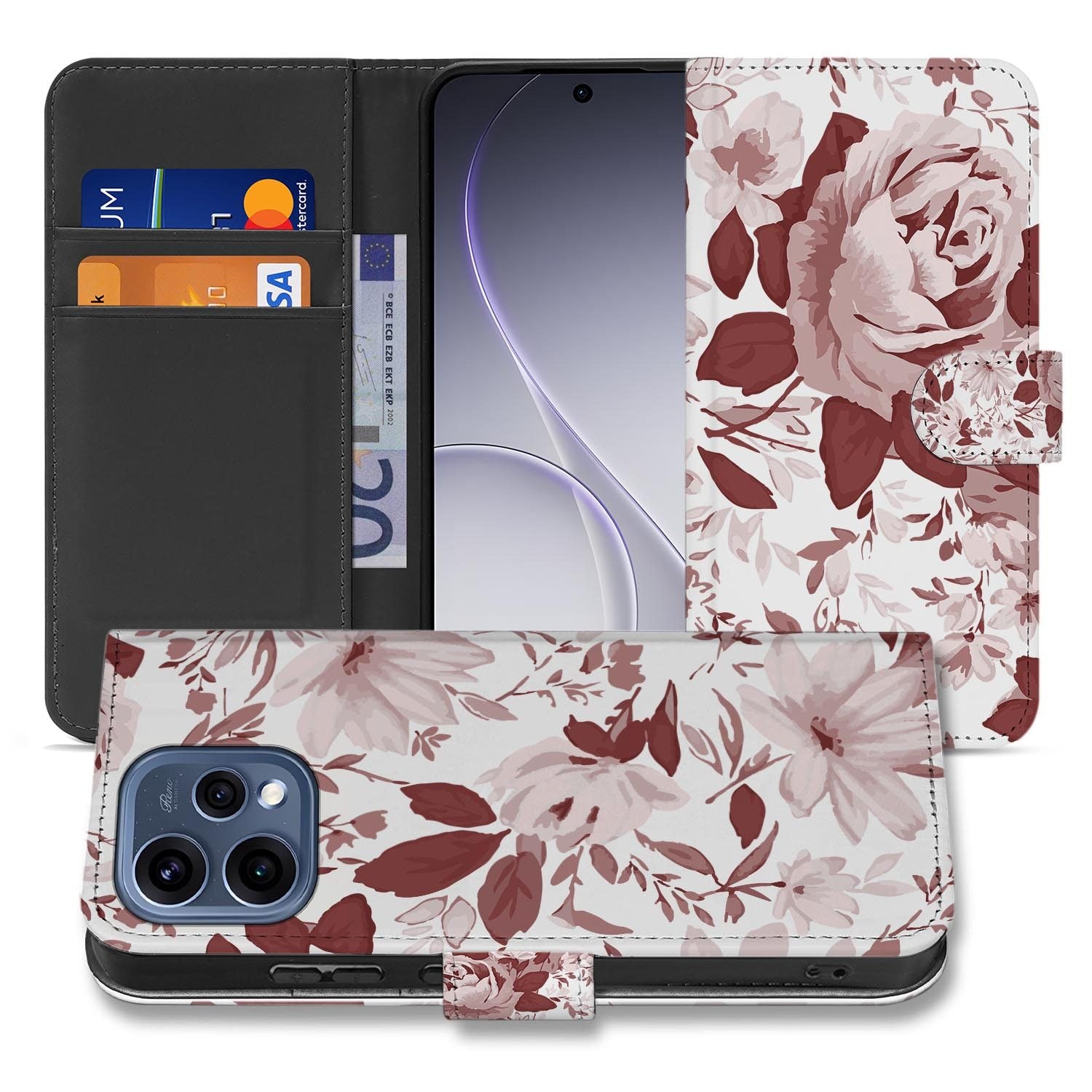 OPPO Reno15 boekhoesje Watercolor Flowers â detail van de print