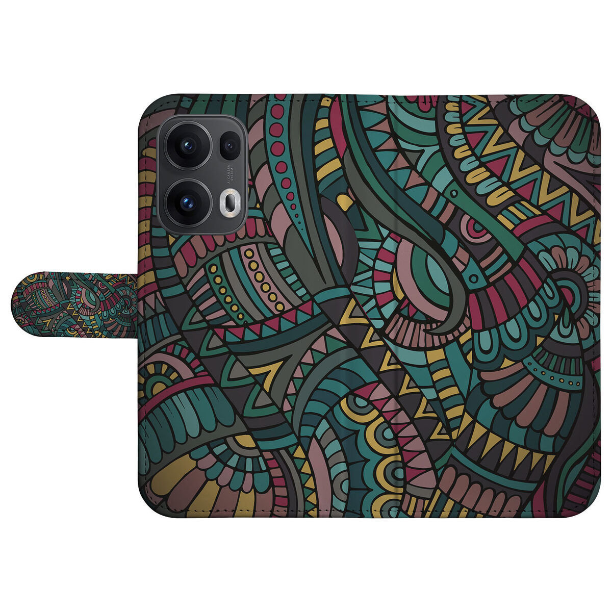 OPPO Reno 13 Pro Telefoon Hoesje Aztec bookcase hoesje design kleurrijk aanzicht