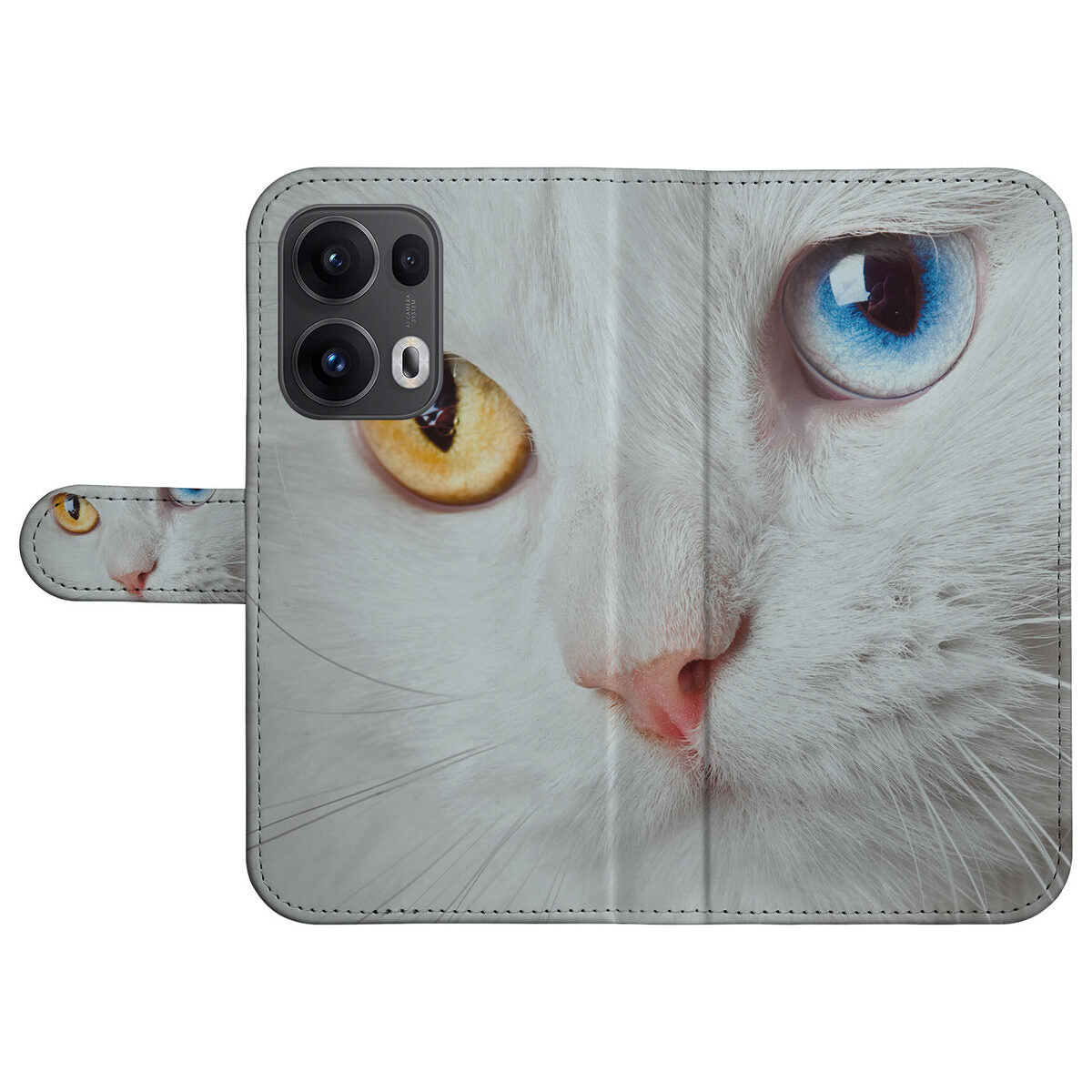 OPPO Reno 13 Pro Telefoonhoesje met Pasjes Witte Kat design kat aanzicht