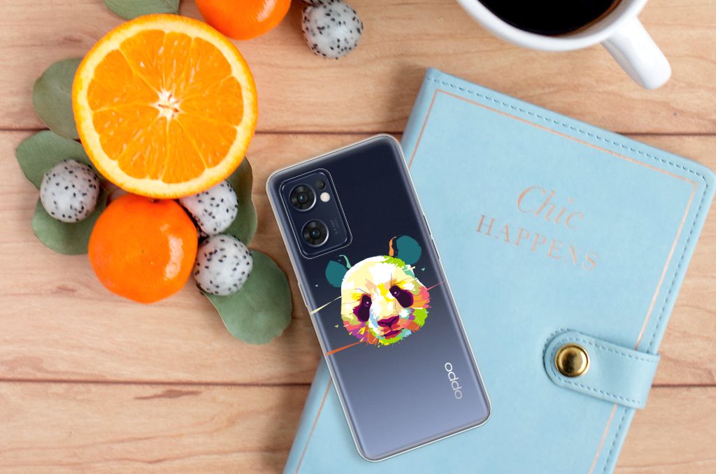 OPPO Reno 7 5G | Find X5 Lite Telefoonhoesje met Naam Panda Color telefoonhoesje ontwerp panda bovenaanzicht