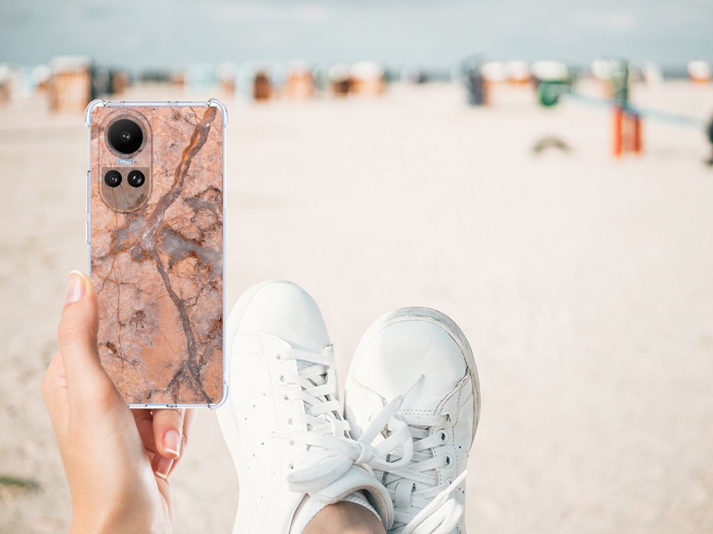 OPPO Reno10 | 10 Pro Anti-Shock Hoesje Marmer Oranje hand strand sneakers