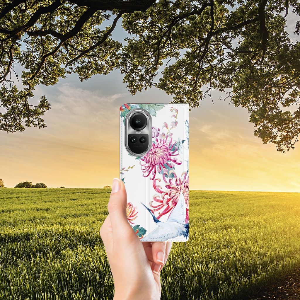 OPPO Reno10 | 10 Pro Hoesje maken Bird Flowers hoesje design bloemen vooraanzicht