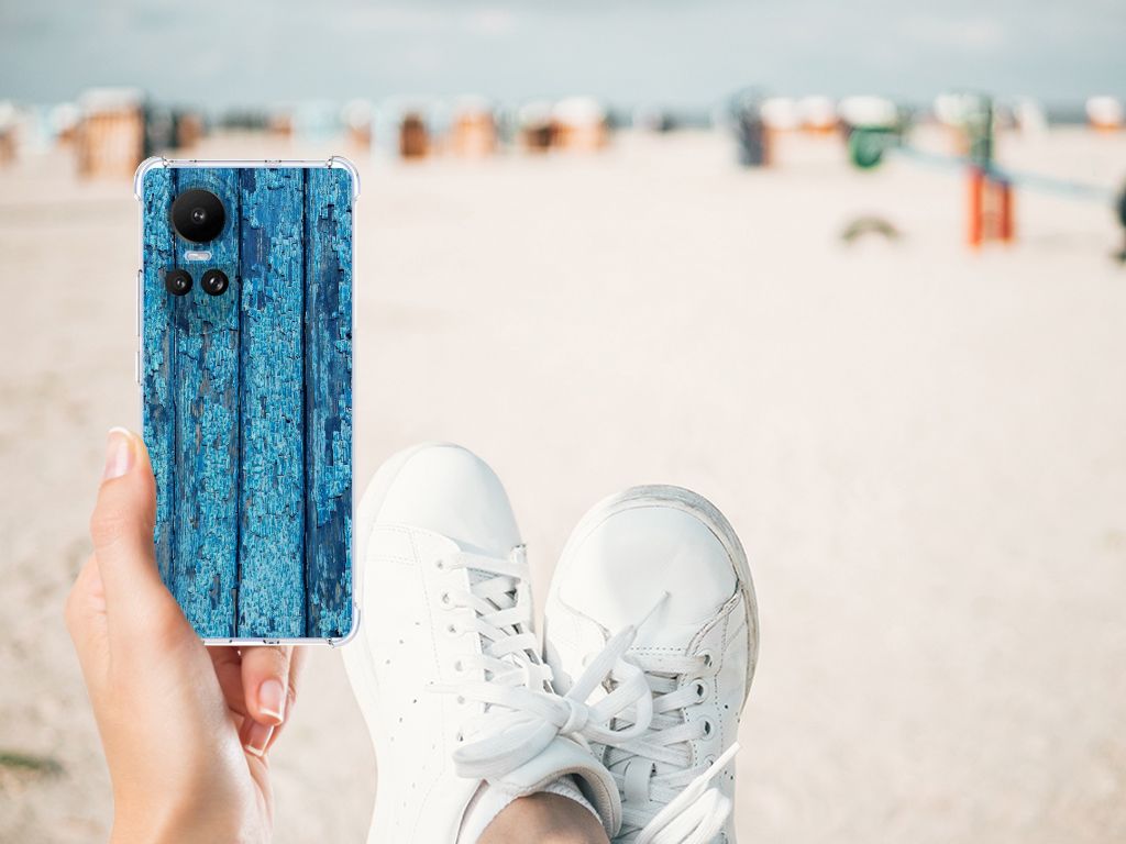 OPPO Reno10 | 10 Pro Stevig Telefoonhoesje Wood Blue design hand strand