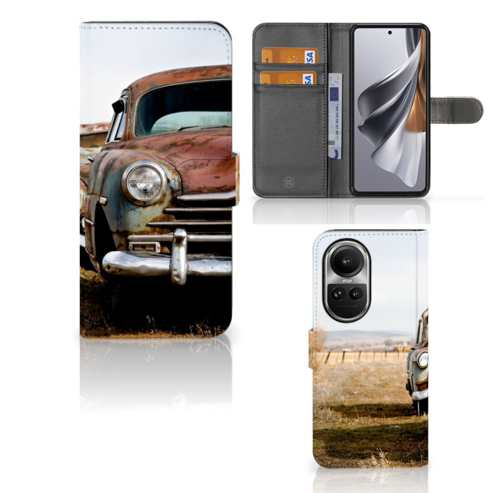 OPPO Reno10 | 10 Pro Telefoonhoesje met foto Vintage Auto design vintage auto vooraanzicht