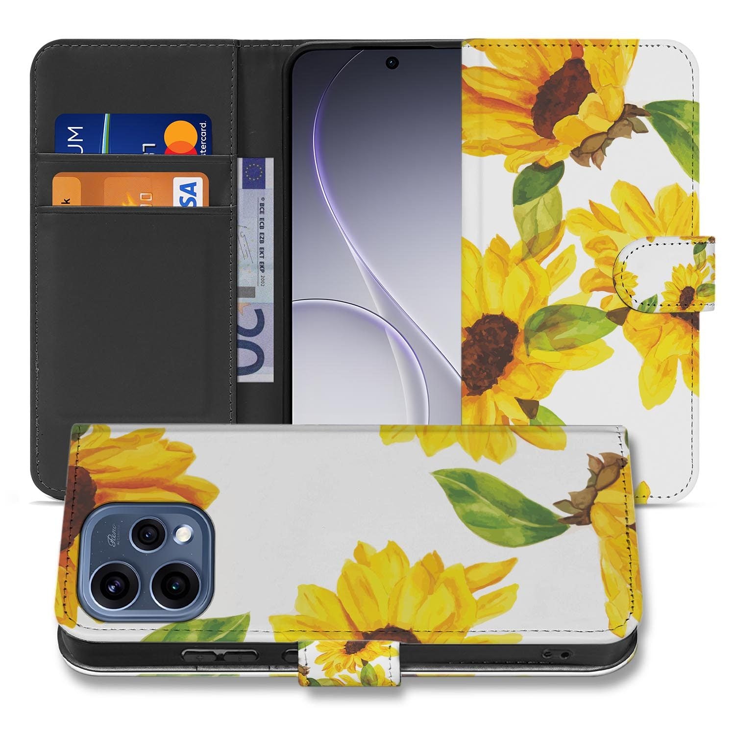OPPO Reno15 portemonnee hoesje Zonnebloemen â hoesje half opengeklapt