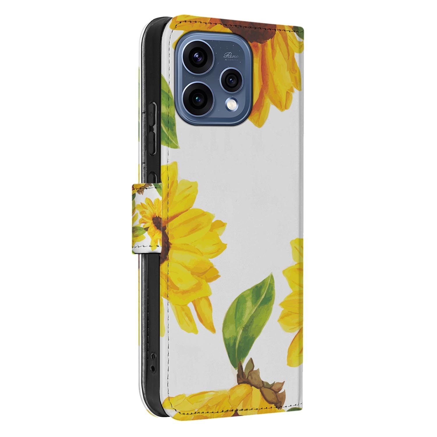 OPPO Reno15 portemonnee hoesje Zonnebloemen â opengeslagen met de pasjesvakken