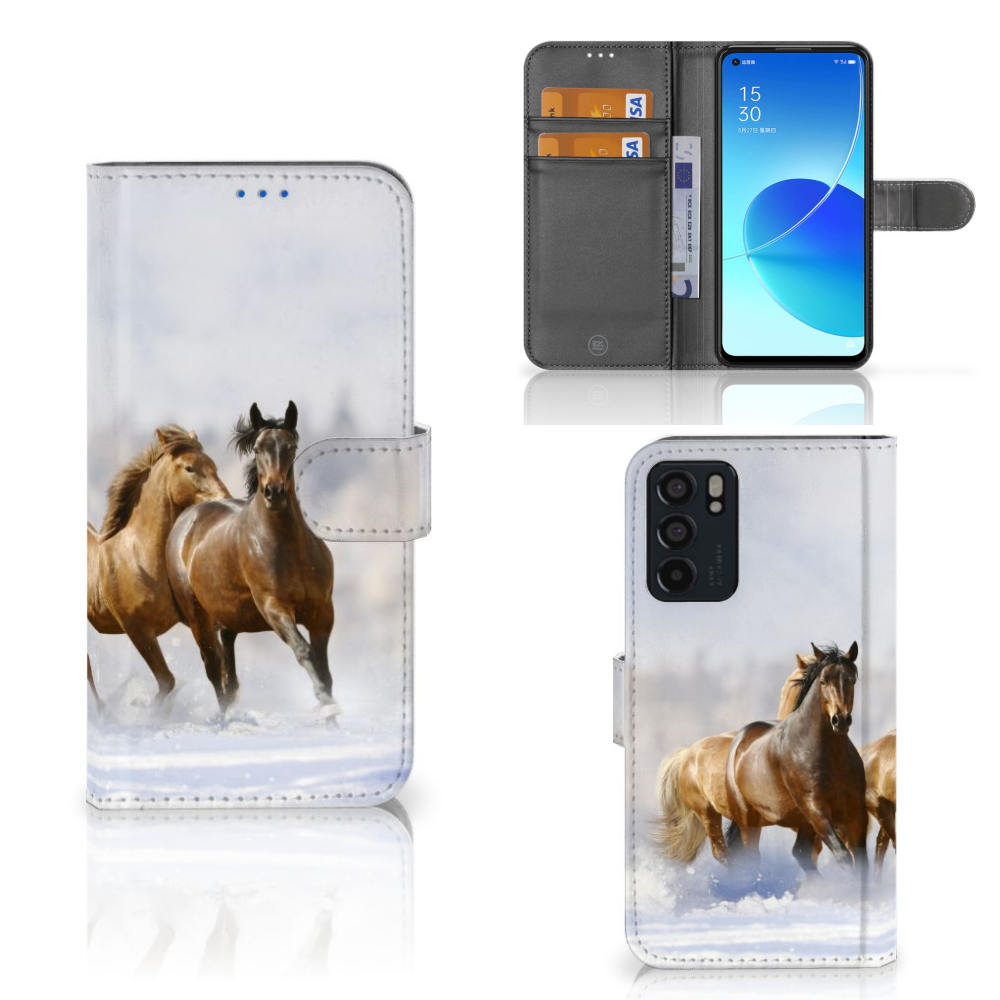 OPPO Reno6 5G Telefoonhoesje met Pasjes Paarden telefoonhoesje paarden ontwerp voorkant