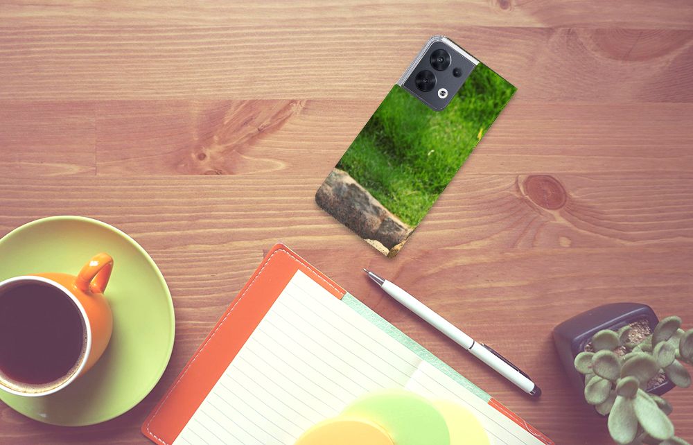 OPPO Reno8 Hoesje maken Panda design groene achtergrond aanzicht
