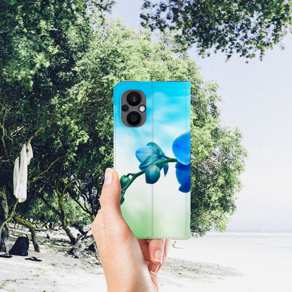 OPPO Reno8 Lite Smart Cover Orchidee Blauw design hoesje orchidee aanzicht