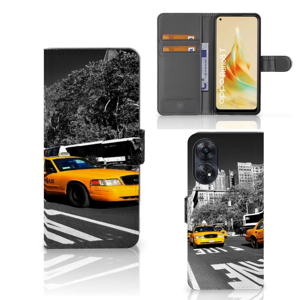 OPPO Reno8 T 4G Flip Cover New York Taxi design hoesje aanzicht