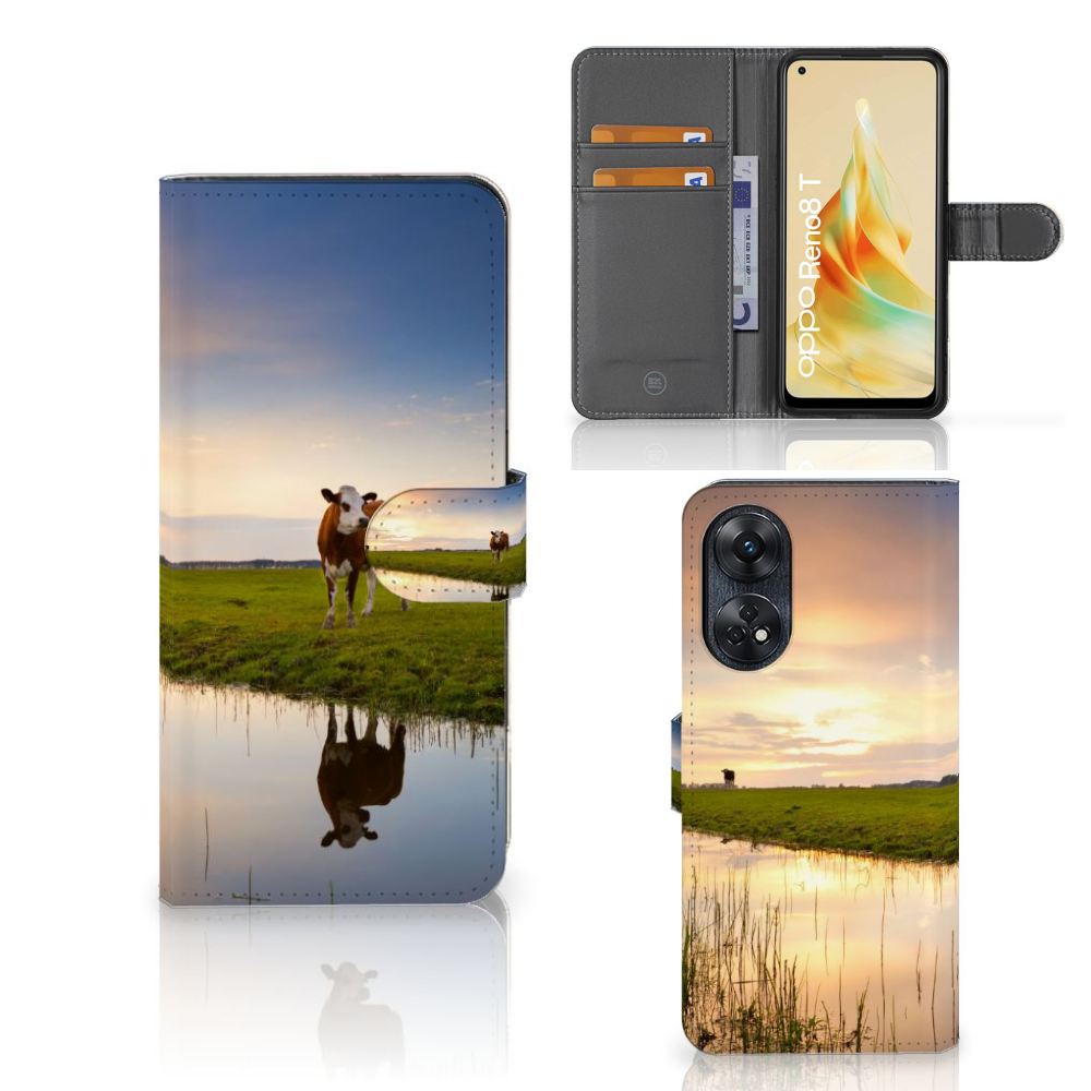 OPPO Reno8 T 4G Telefoonhoesje met Pasjes Koe design koeien natuur zichtbaar