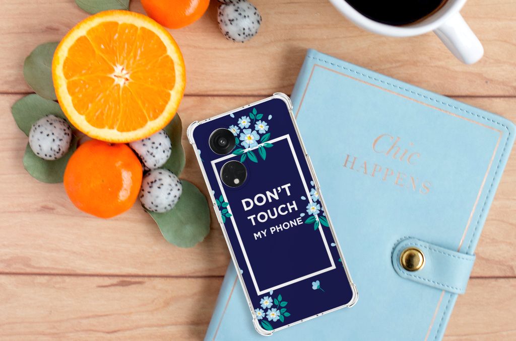 OPPO Reno8 T 5G Anti Shock Case Flowers Blue DTMP bovenaanzicht telefoonhoesje met bloemendesign