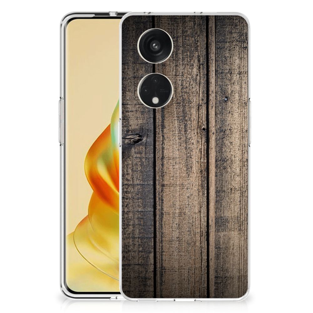 OPPO Reno8 T 5G Bumper Hoesje Steigerhout houten schutkleur achteraanzicht