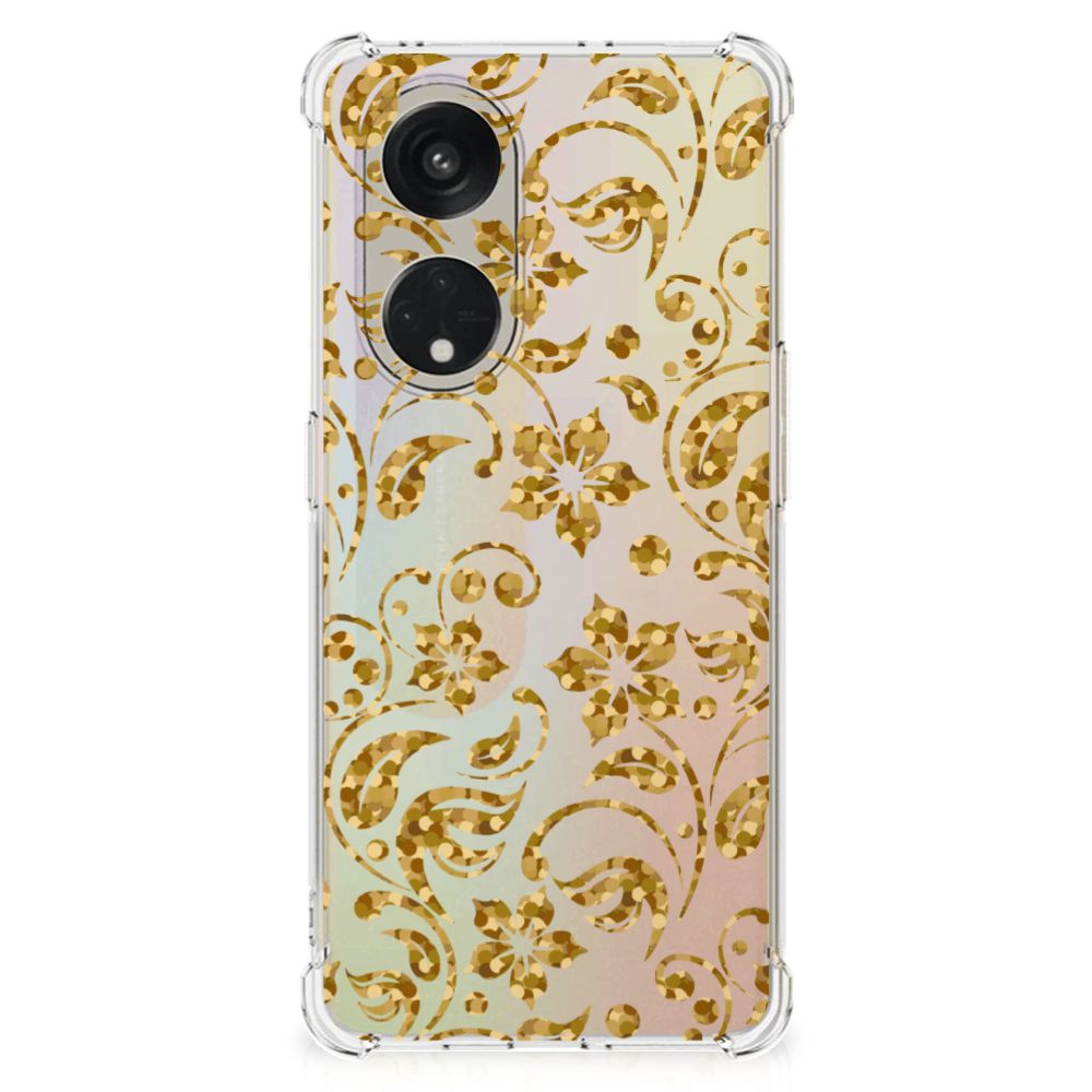 OPPO Reno8 T 5G Case Gouden Bloemen achterkant ontwerp