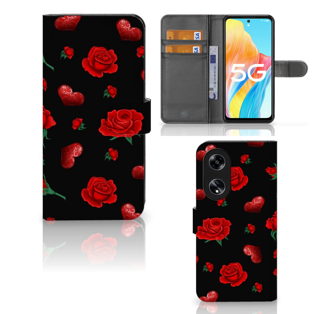 OPPO Reno8 T 5G Leuk Hoesje Valentine bookcase design rozen zwart