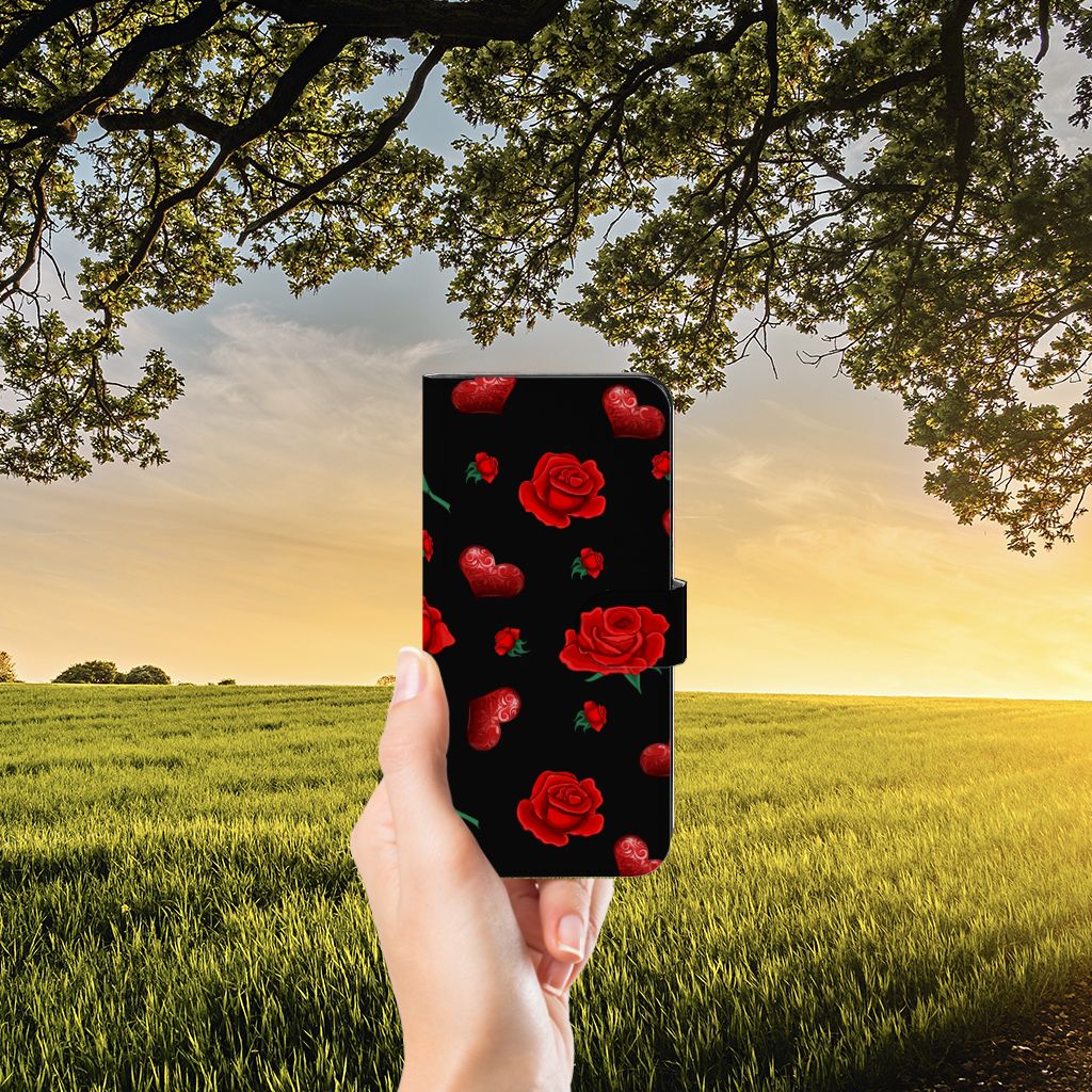 OPPO Reno8 T 5G Leuk Hoesje Valentine boekhoes rozen design hand vooraanzicht