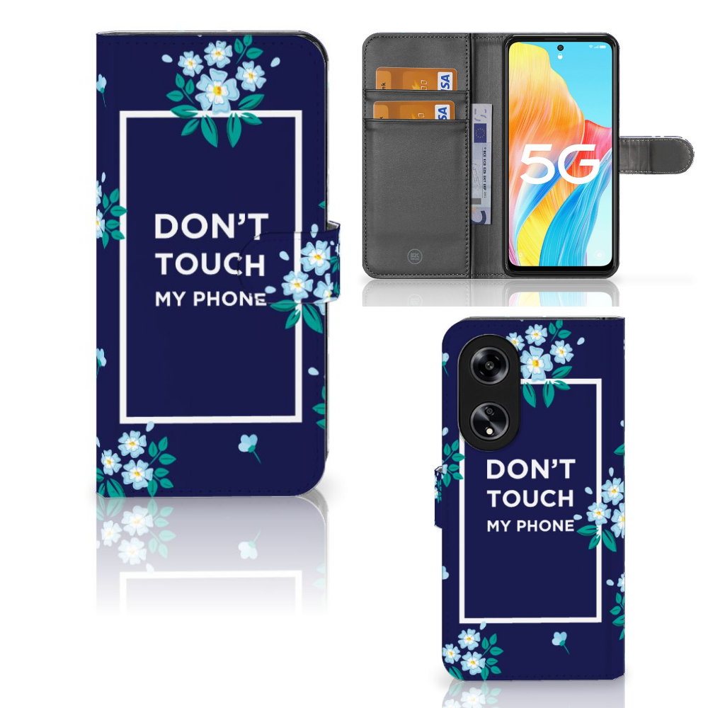 OPPO Reno8 T 5G Portemonnee Hoesje Flowers Blue DTMP met unieke bloemenprint en pasjesvakjes đŧ