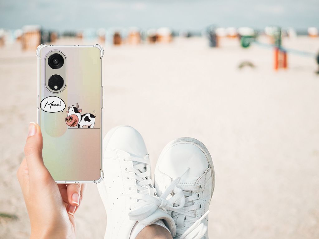 OPPO Reno8 T 5G Stevig Bumper Hoesje Cow design hand schoen strand