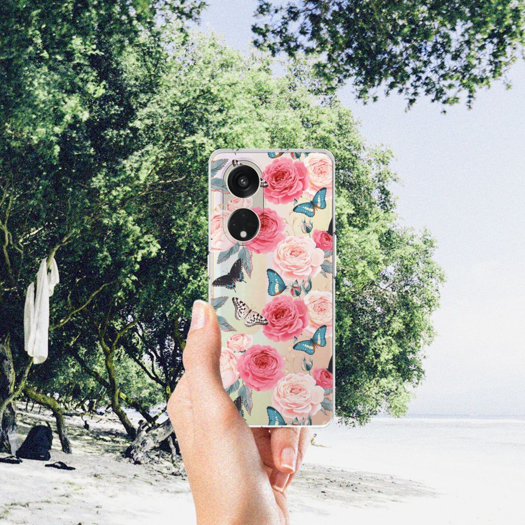 OPPO Reno8 T 5G TPU Case Butterfly Roses bloemen vlinders transparant aanzicht