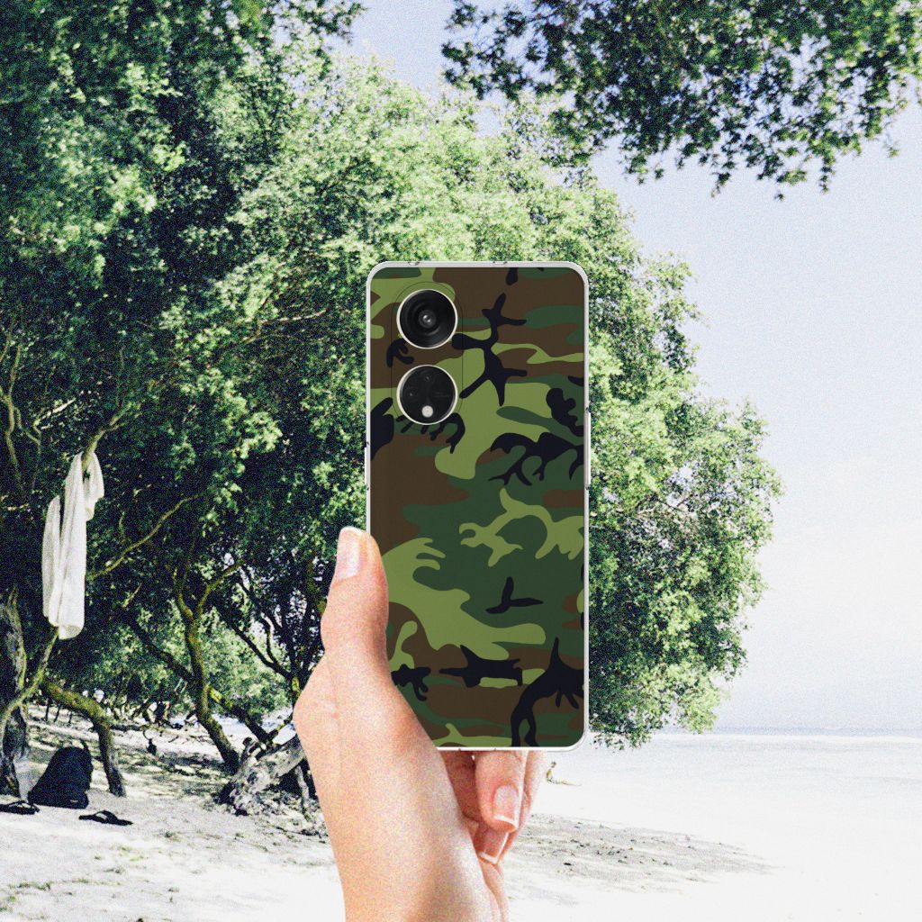 OPPO Reno8 T 5G TPU bumper Army Dark camouflage design hand beach tree