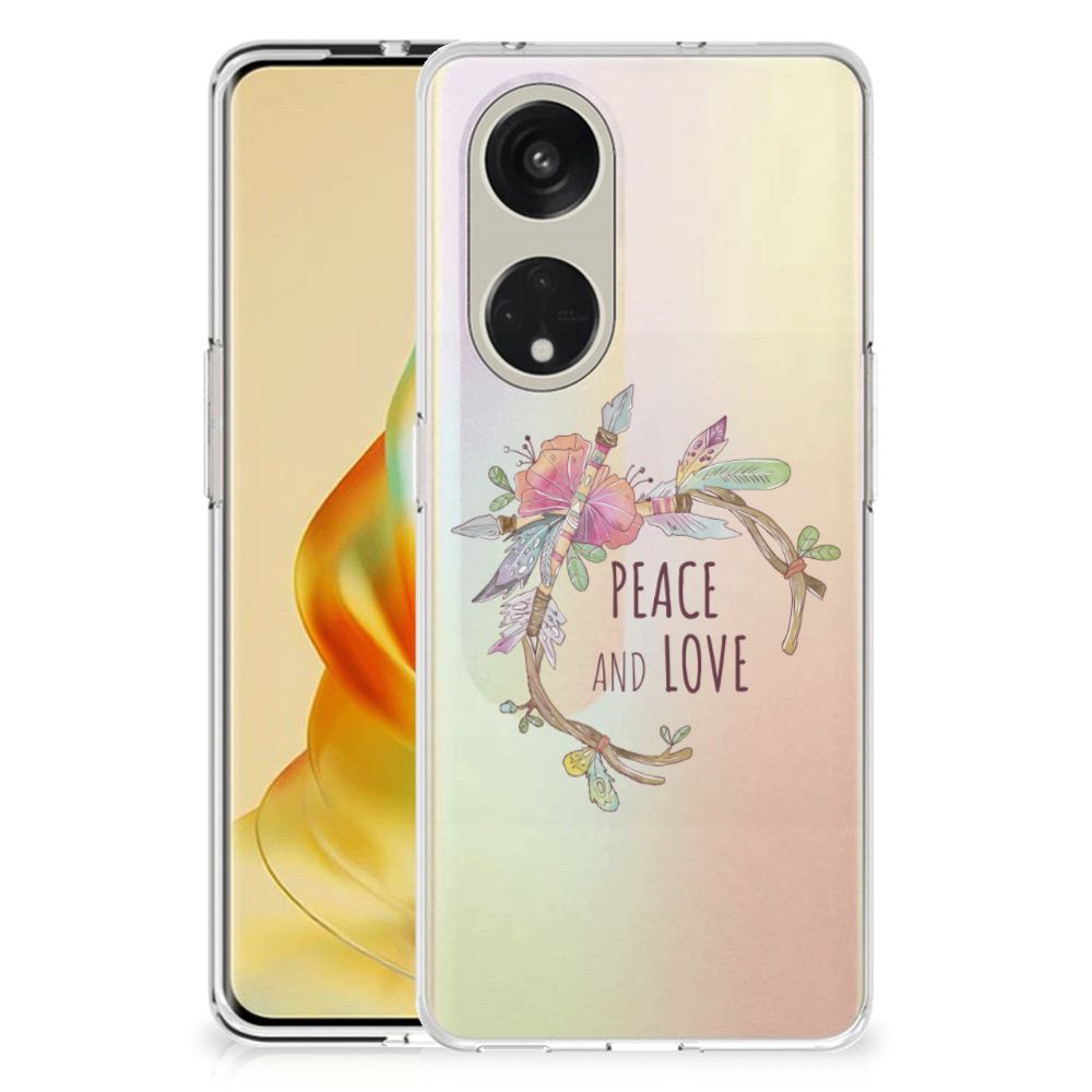 OPPO Reno8 T 5G Telefoonhoesje met Naam Boho Text telefoonhoesje design Peace and Love achteraanzicht
