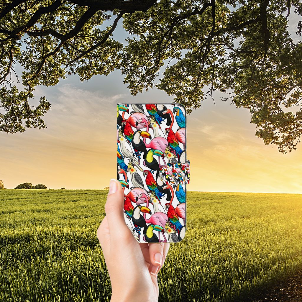 OPPO Reno8 T 5G Telefoonhoesje met Pasjes Birds kleurrijk design aanzicht