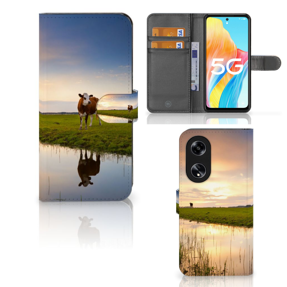 OPPO Reno8 T 5G Telefoonhoesje met Pasjes Koe telefoonhoesje koeien design voorzijde