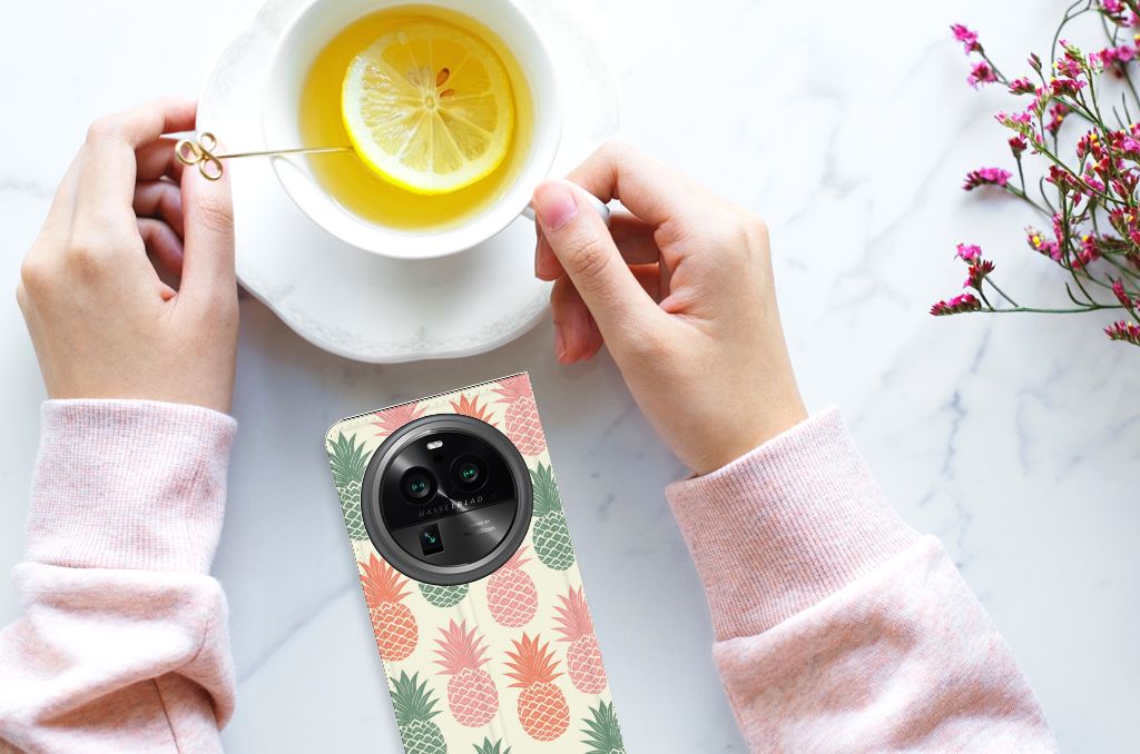 OPPO X6 Pro Flip Style Cover Ananas ananas fruit design handen thee