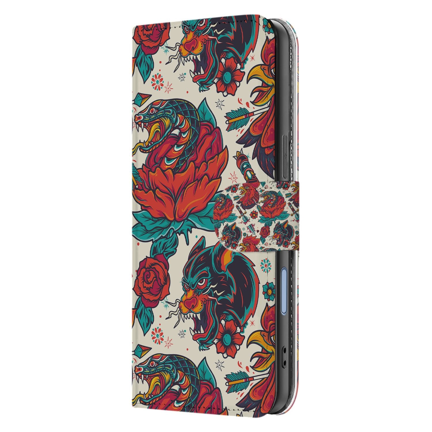 Old Skool Hoesje voor iPhone 17 Book Case tattoo print aanzicht