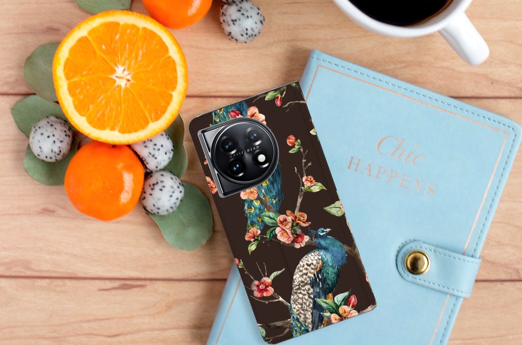 OnePlus 11 Hoesje maken Pauw met Bloemen - duurzame smartphone bescherming met een prachtig pauwen design đē