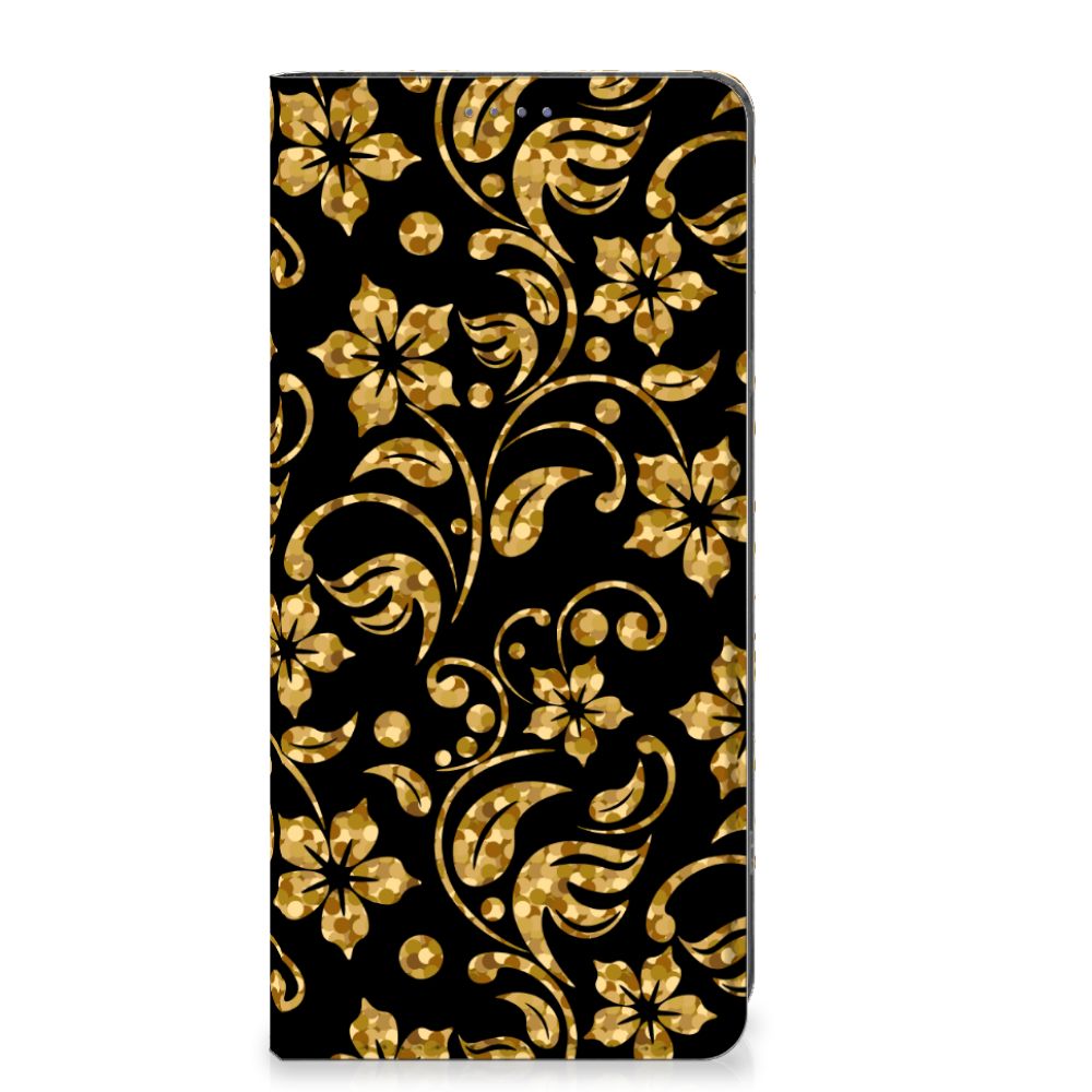 OnePlus 11 Smart Cover Gouden Bloemen telefoonhoesje gouden bloemen design voorkant