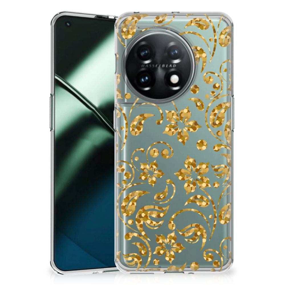 OnePlus 11 TPU Case Gouden Bloemen bloemen design voorkant