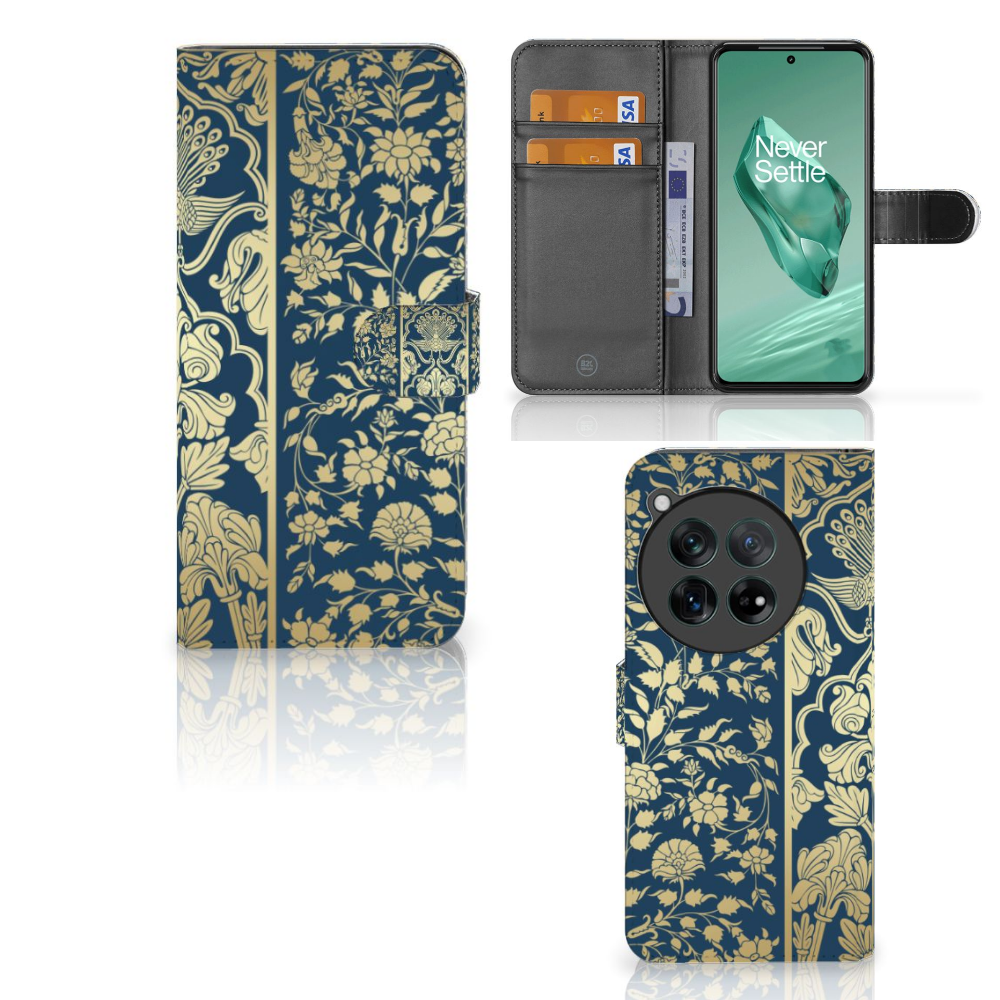OnePlus 12 Hoesje Beige Flowers met luxe design, ruimte voor 3 pasjes en sterke bescherming đŧ.