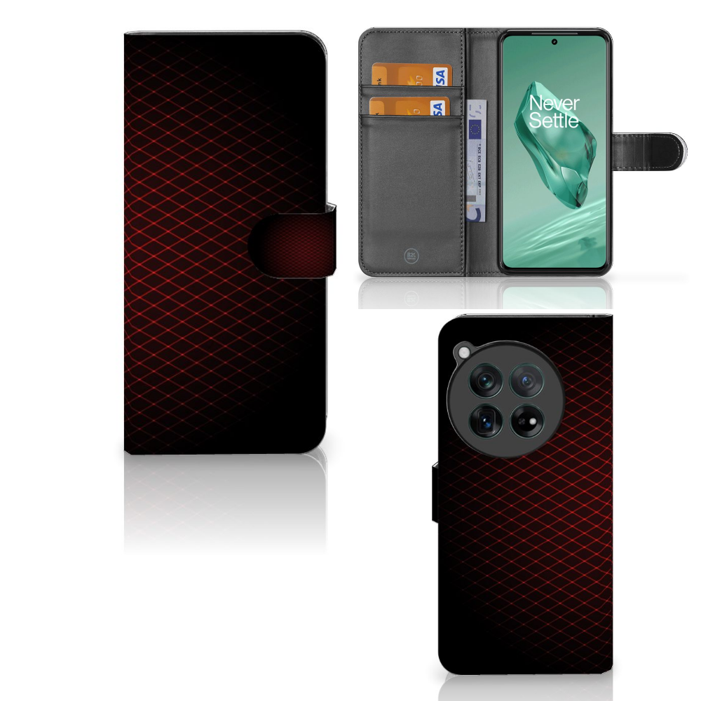 OnePlus 12 Telefoon Hoesje Geruit Rood design minimalistisch aanzicht