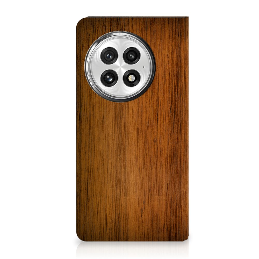 OnePlus 13 Book Wallet Case Donker Hout achterkant