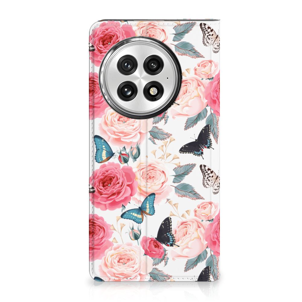 OnePlus 13 Smart Cover Butterfly Roses achterkant met bloemen vlinders