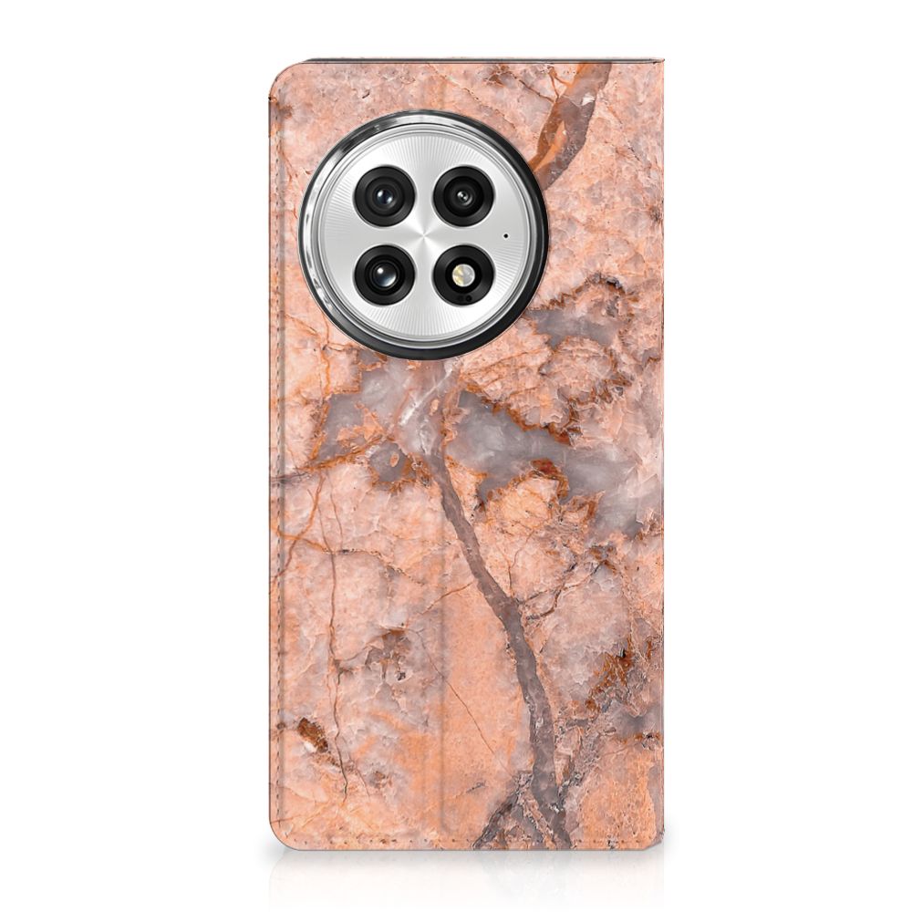 OnePlus 13 Standcase Marmer Oranje designhoesje vooraanzicht