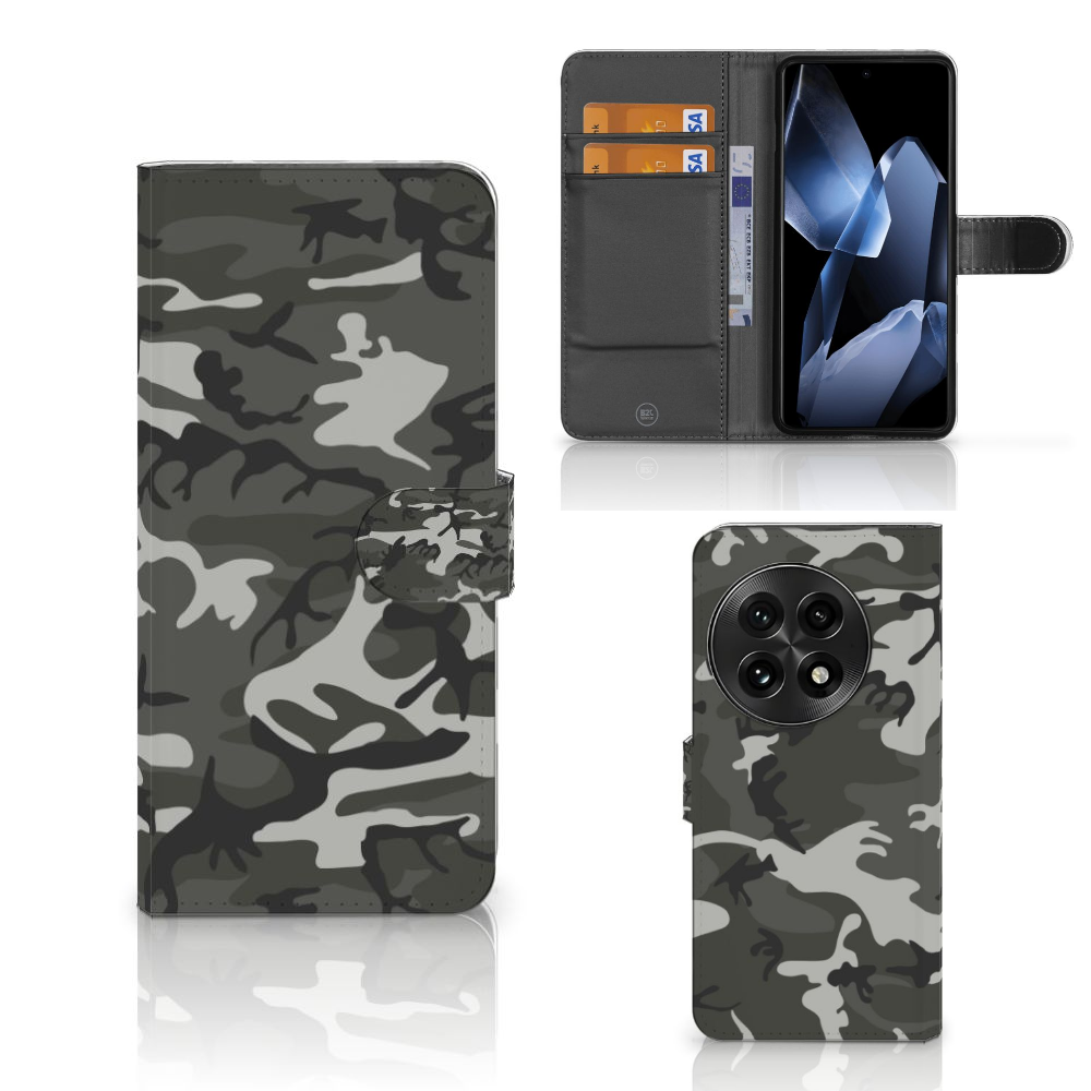 OnePlus 13 Telefoon Hoesje Army Light telefoonhoesje camouflage design vooraan zij aanzicht