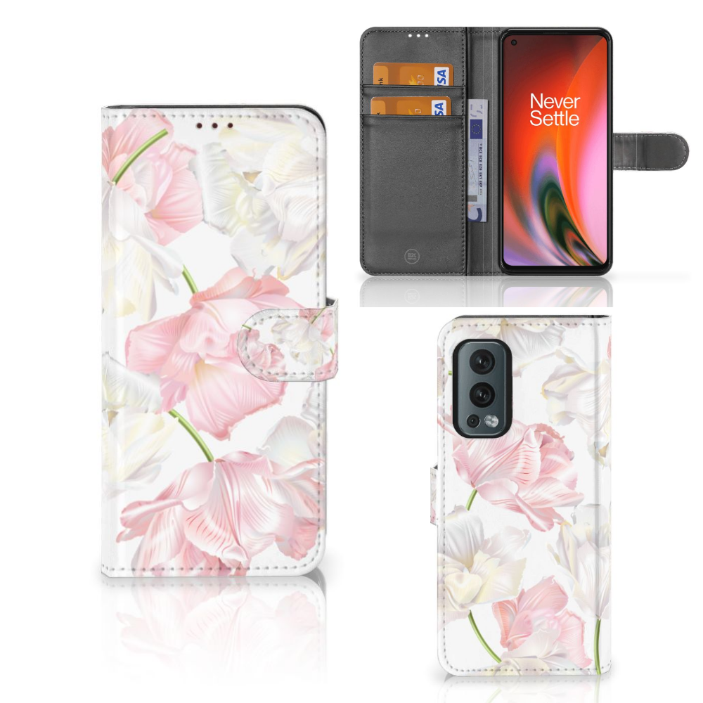 OnePlus Nord 2 5G Hoesje Lovely Flowers design roze bloemen aanzicht