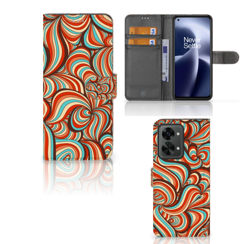 OnePlus Nord 2T Hoesje Retro designnaam retro kleurrijk aanzicht