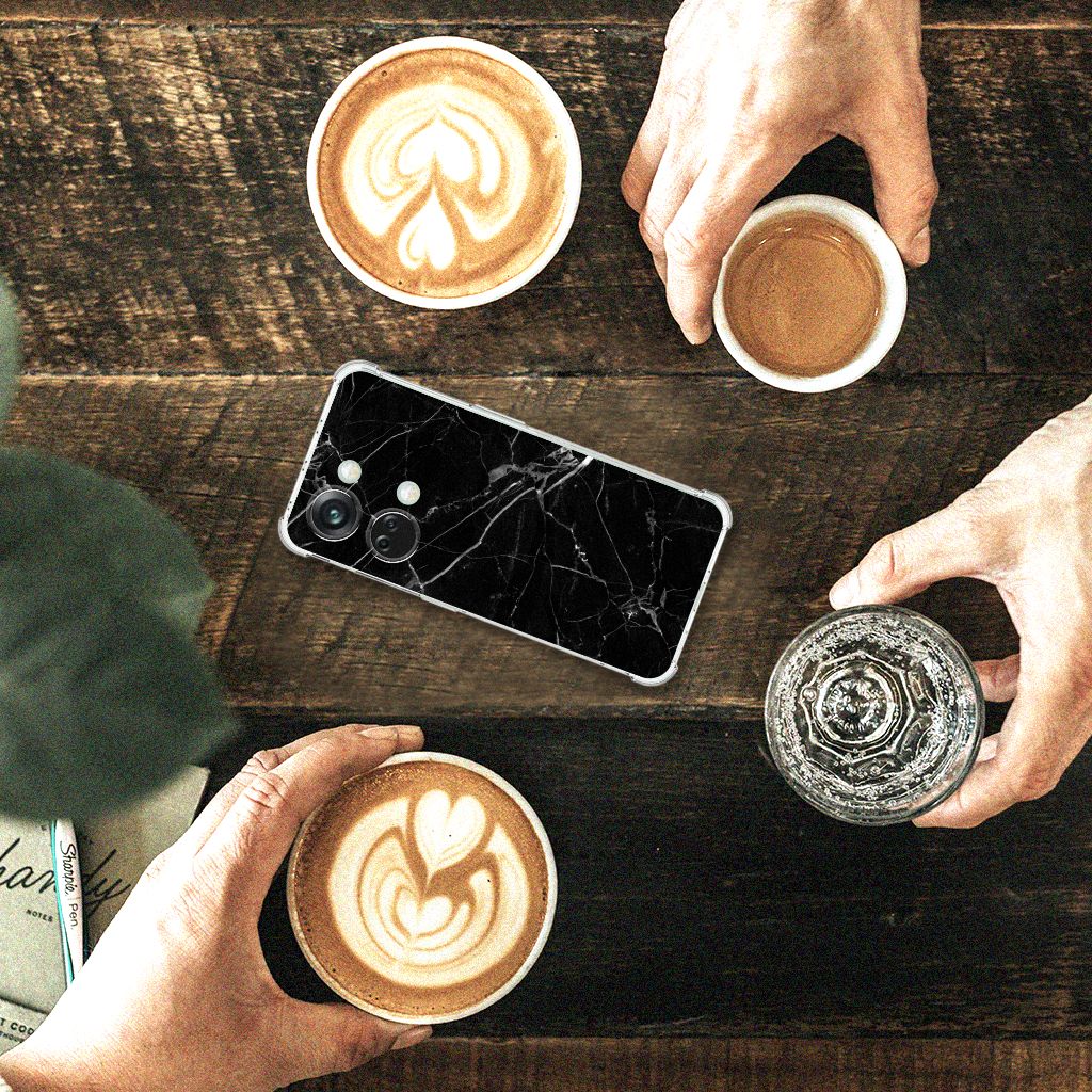 OnePlus Nord 3 Anti-Shock Hoesje Marmer Zwart bovenaanzicht koffie