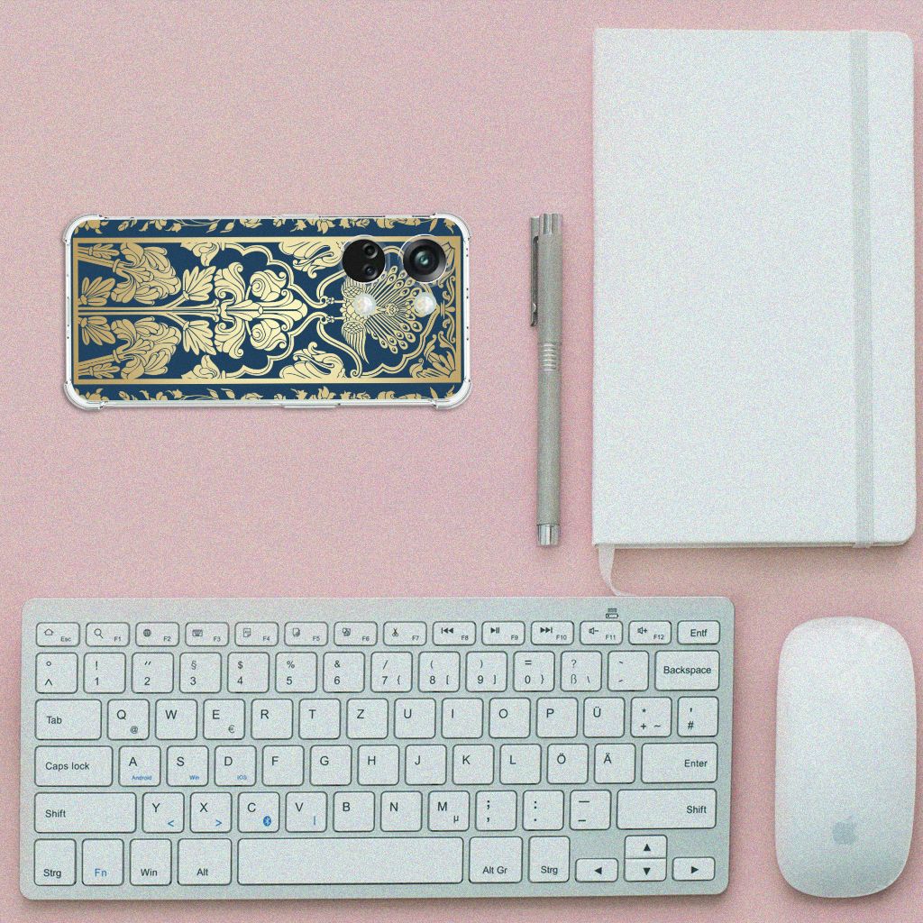 OnePlus Nord 3 Case Beige Flowers case top view met toetsenbord notitieboek pen muis