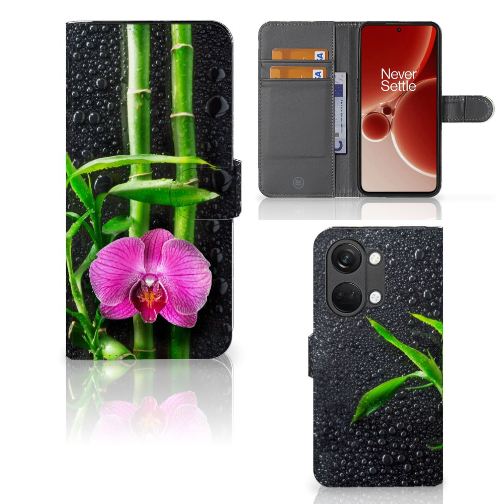 OnePlus Nord 3 Hoesje Orchidee design hoesje vooraan achteraan aanzicht