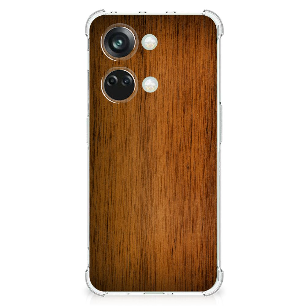 OnePlus Nord 3 Stevig Telefoonhoesje Donker Hout achterkant