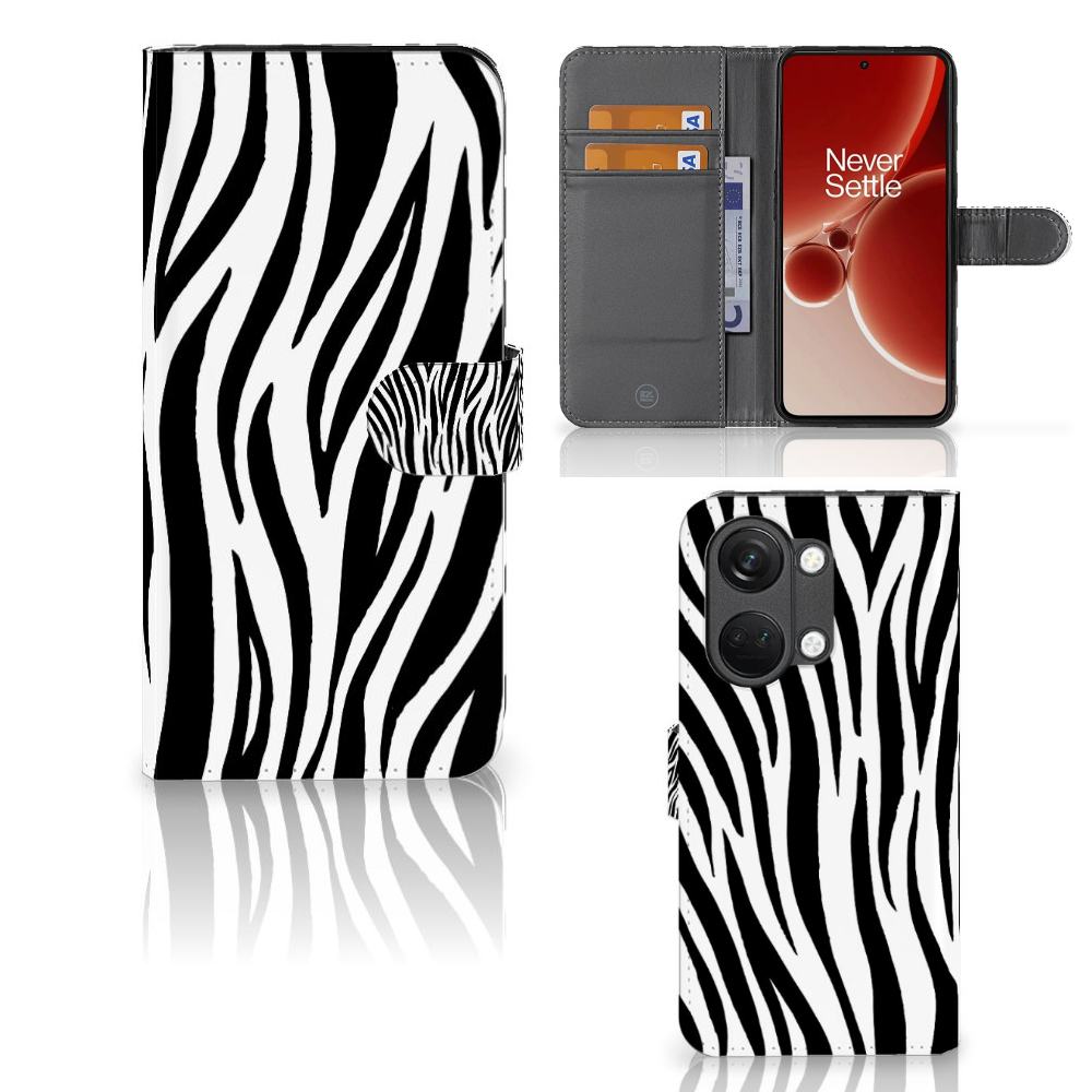 OnePlus Nord 3 Telefoonhoesje met Pasjes Zebra zebraprint design enkelsluiting voorzijde