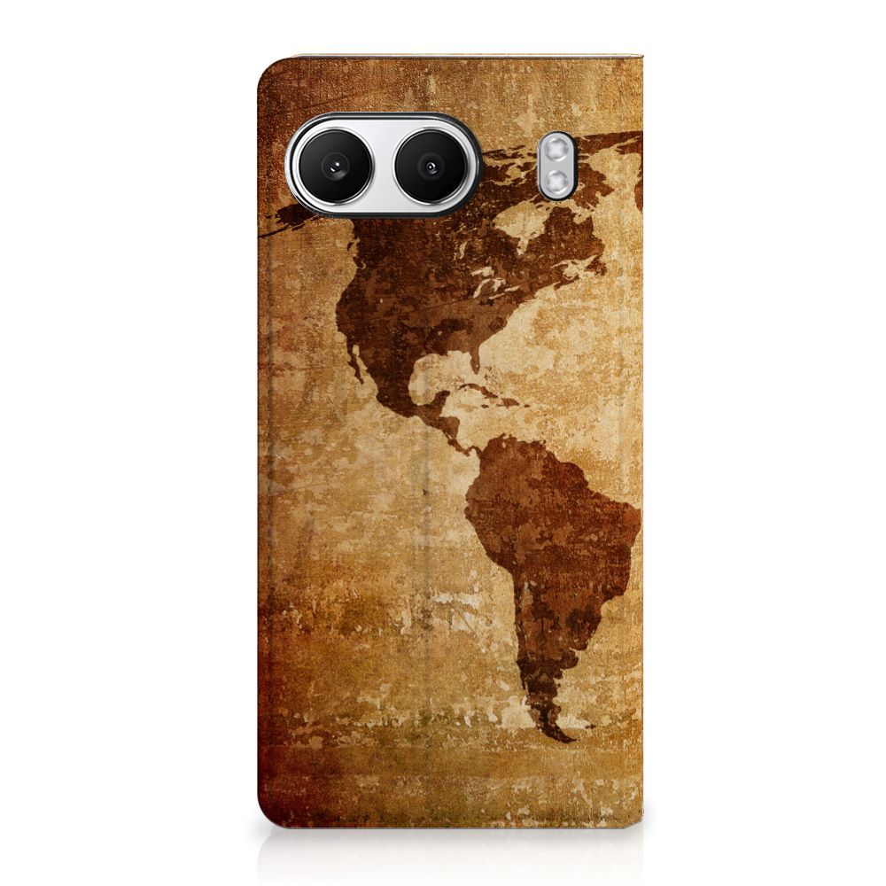 OnePlus Nord 4 Book Cover Wereldkaart wereldkaart bruin achterzijde