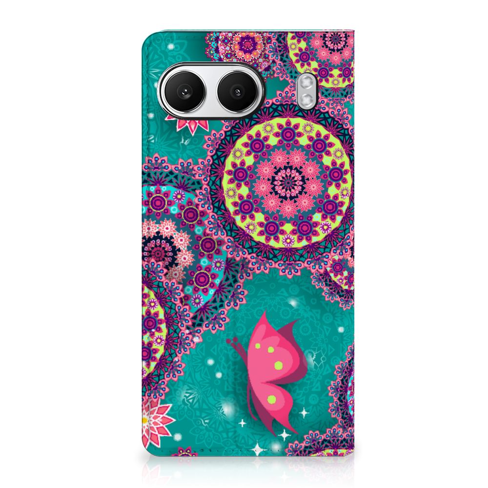 OnePlus Nord 4 Bookcase Cirkels en Vlinders hoesje met cirkels en vlinders voorkant