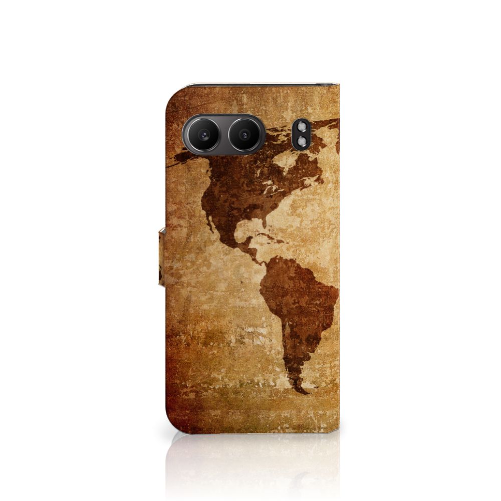 OnePlus Nord 4 Flip Cover Wereldkaart pasjes wereldkaart bruin