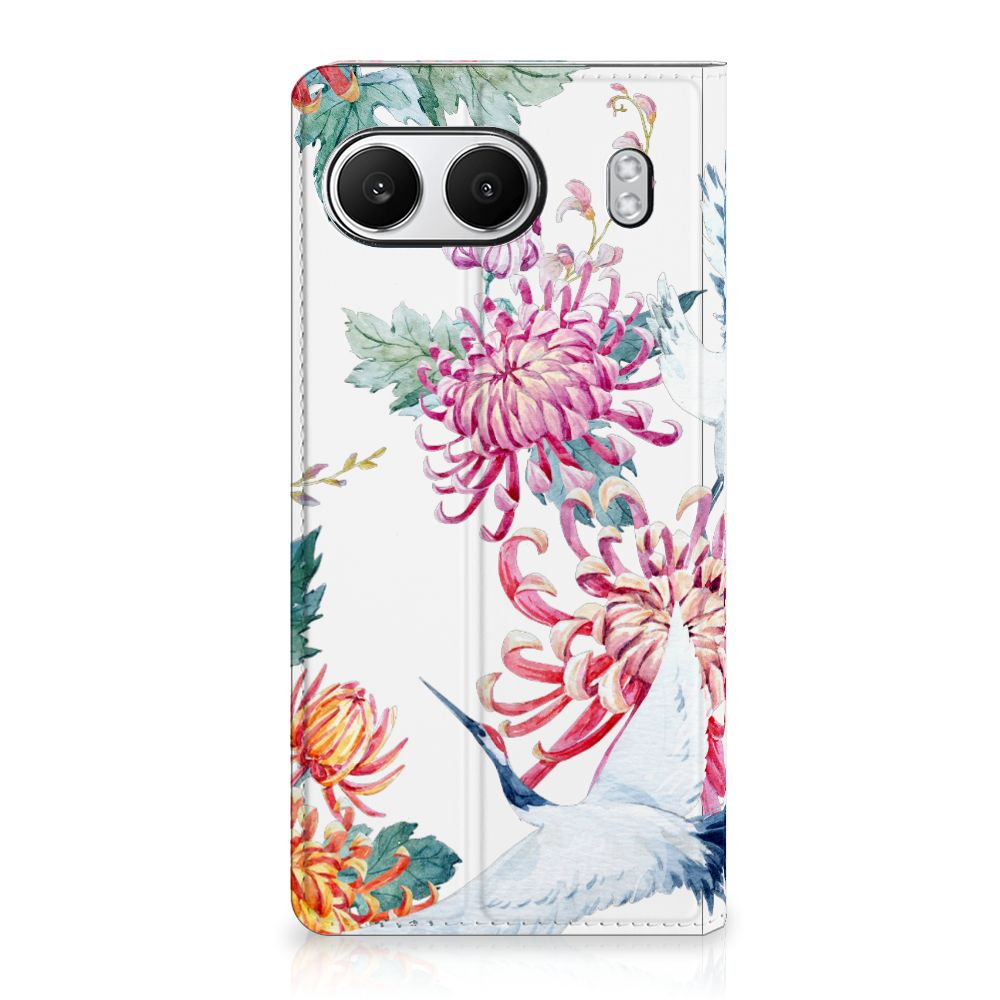 OnePlus Nord 4 Hoesje maken Bird Flowers bloemen ooievaars design voorkant