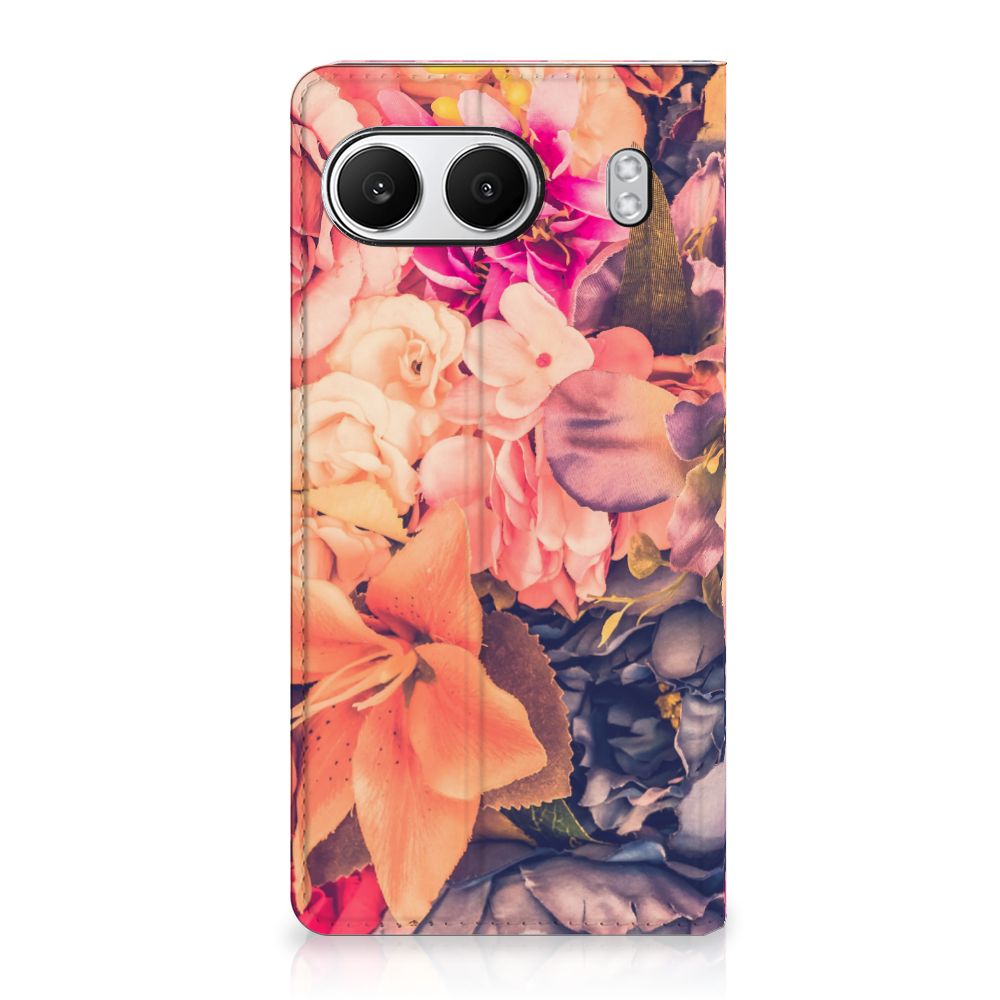 OnePlus Nord 4 Smart Cover Bosje Bloemen bloemen oranje paarse roze aanzicht